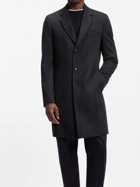 Hugo Boss Cashmere Wool Coat Mens 38R Gray Slim Fit Overcoat Luxury